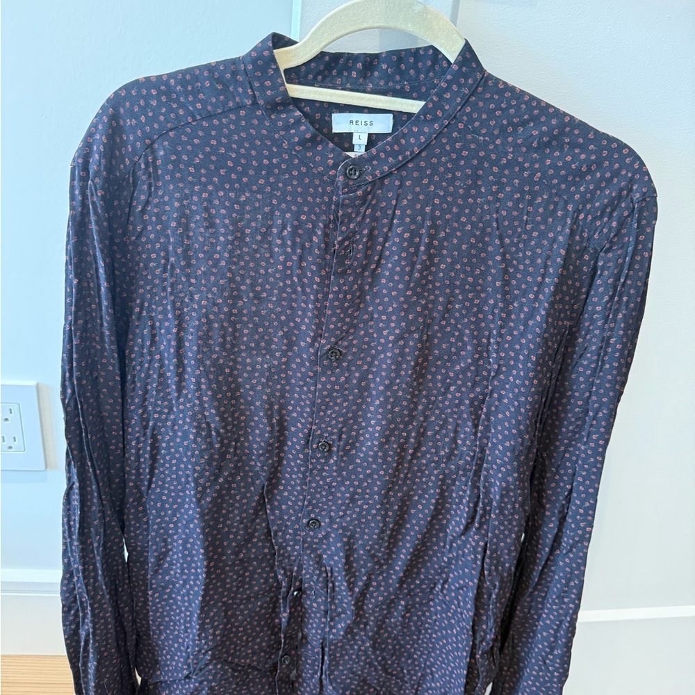 Reiss Dark Blue and Red Button-Up Shirt